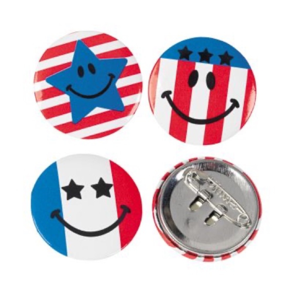 Patriotic smile smiley face mini button pins lot of 138 1 inch July 4th NIB